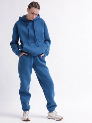 Уютный синий спортивный костюм в стиле оверсайз 55865, Цвет: Синий, Размер: S, изображение 6