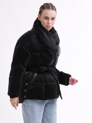 Зимова жіноча куртка з поясом колір чорний 37572, Колір: Чорний, Розмір: M, зображення 2