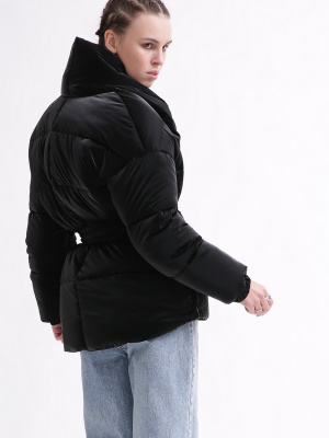 Зимова жіноча куртка з поясом колір чорний 37572, Колір: Чорний, Розмір: M, зображення 6