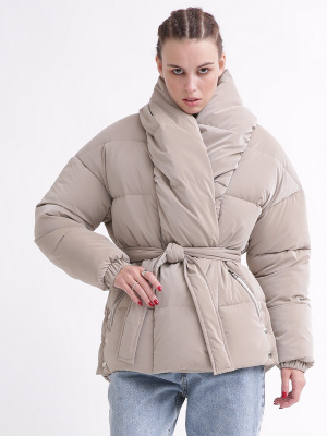 Зимова жіноча куртка з поясом колір беж 37574, Колір: Бежевий, Розмір: M, зображення 4