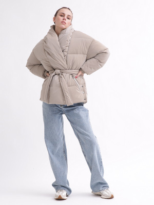 Зимова жіноча куртка з поясом колір беж 37574, Колір: Бежевий, Розмір: M, зображення 5