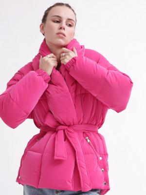 Зимняя женская куртка с поясом, цвет малина 55855, Цвет: Малина, Размер: XS, изображение 4