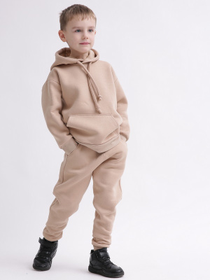 Детский спортивный костюм унисекс на флисе 55429, Цвет: Т. бежевый, Размер: 104