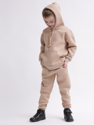 Детский спортивный костюм унисекс на флисе 55429, Цвет: Т. бежевый, Размер: 104, изображение 2