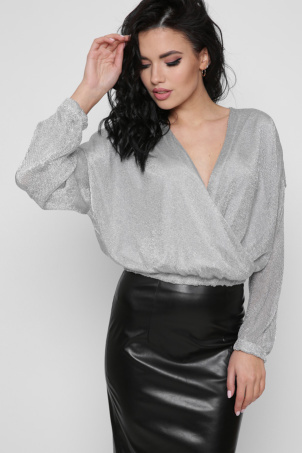 Святкова блузка з блискучої сітки 39114, Колір: Срібний, Розмір: L, зображення 2