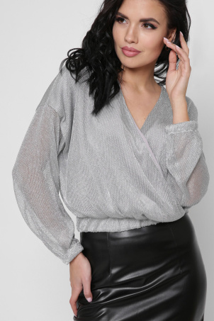 Святкова блузка з блискучої сітки 39114, Колір: Срібний, Розмір: L, зображення 4