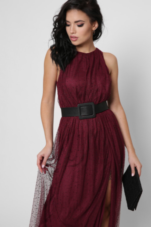 Вечірня сукня зі стразами колір марсала 36501, Колір: Бургунді, Розмір: XS, зображення 3