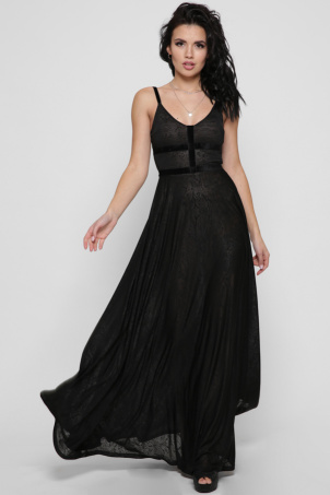 Изысканное черное платье макси 36389, Цвет: Черный, Размер: XS, изображение 2