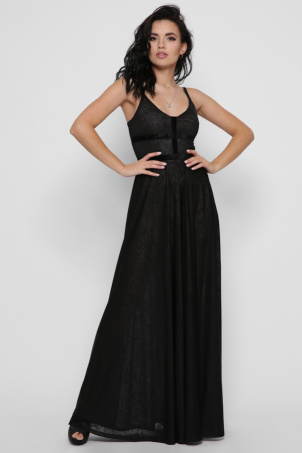 Изысканное черное платье макси 36389, Цвет: Черный, Размер: XS, изображение 3