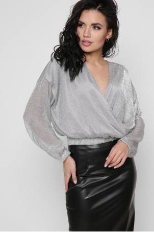 Праздничная блузка из блестящей сетки 39114, Цвет: Серебрянный, Размер: L