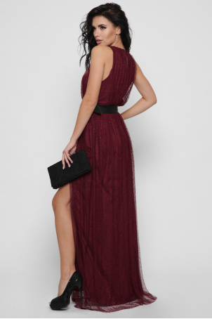 Вечірня сукня зі стразами колір марсала 36501, Колір: Бургунді, Розмір: XS, зображення 2