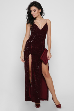 Елегантна сукня в паєтках з глибокими розрізами 36348, Колір: Бургунді, Розмір: XS