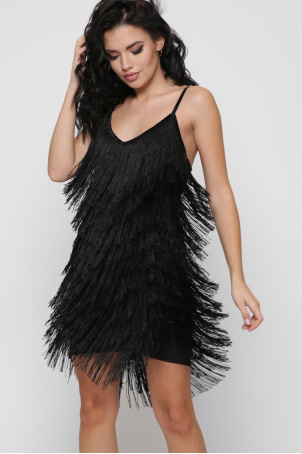 Сукня з бахроомою колір чорний 40019, Колір: Чорний, Розмір: XS
