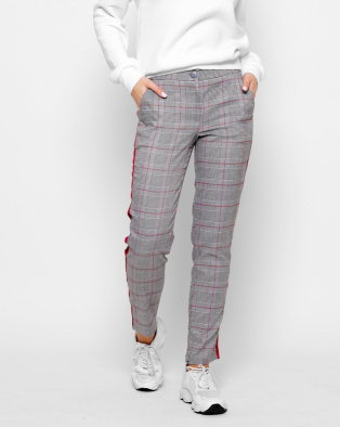 Сірі брюки у клітинку з лампасами 32821, Колір: Сірий, Розмір: XS, зображення 3