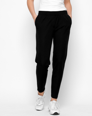 Однотонные черные брюки на резинке 35485, Цвет: Черный, Размер: XS