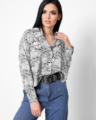 Стильная блуза оверсайз блуза 35098, Цвет: Белый, Размер: XS