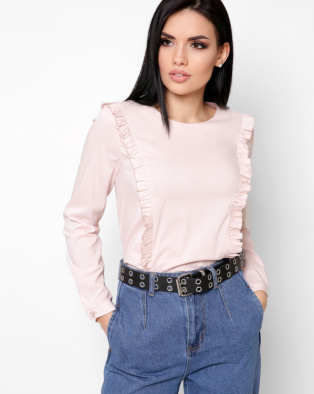 Женская персиковая блуза с рюшами 34071, Цвет: Персиковий, Размер: XS