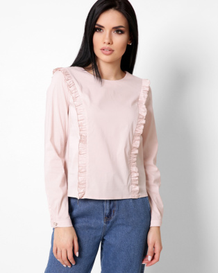 Жіноча персикова блуза з рюшами 34071, Колір: Персиковий, Розмір: XS, зображення 2