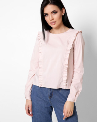 Жіноча персикова блуза з рюшами 34071, Колір: Персиковий, Розмір: XS, зображення 3