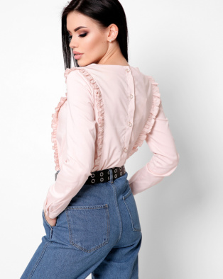 Жіноча персикова блуза з рюшами 34071, Колір: Персиковий, Розмір: XS, зображення 4