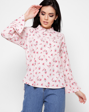 Шифоновая персиковая блуза в цветочек 27446, Цвет: Персиковий, Размер: XS
