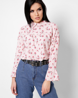 Шифонова персикова блуза в квіточку 27446, Колір: Персиковий, Розмір: L, зображення 2