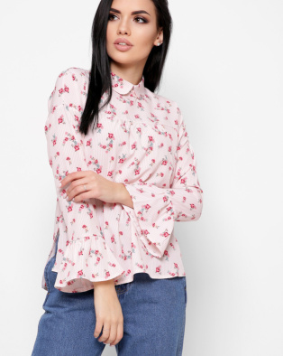 Шифонова персикова блуза в квіточку 27446, Колір: Персиковий, Розмір: L, зображення 3