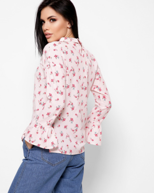Шифонова персикова блуза в квіточку 27446, Колір: Персиковий, Розмір: L, зображення 5