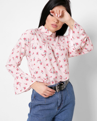 Шифонова персикова блуза в квіточку 27446, Колір: Персиковий, Розмір: L, зображення 4