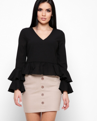 Чорна блуза с рюшами 27402, Колір: Чорний, Розмір: XS, зображення 3