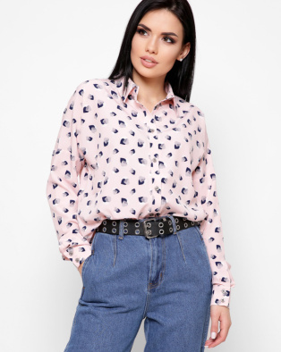 Шифоновая розовая женская рубашка с сердечками 20311, Цвет: Розовый, Размер: XS, изображение 4