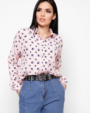 Шифоновая розовая женская рубашка с сердечками 20311, Цвет: Розовый, Размер: XS, изображение 2