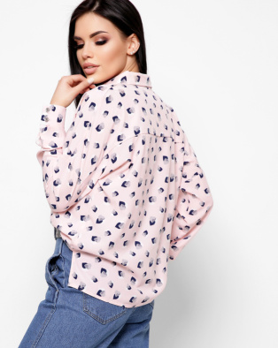 Шифоновая розовая женская рубашка с сердечками 20311, Цвет: Розовый, Размер: XS, изображение 3