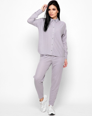 Полосатая серая рубашка с удлиненной спинкой 35112, Цвет: Серый, Размер: XS, изображение 4