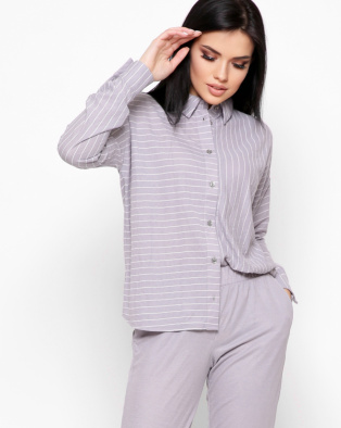 Полосатая серая рубашка с удлиненной спинкой 35112, Цвет: Серый, Размер: XS, изображение 2