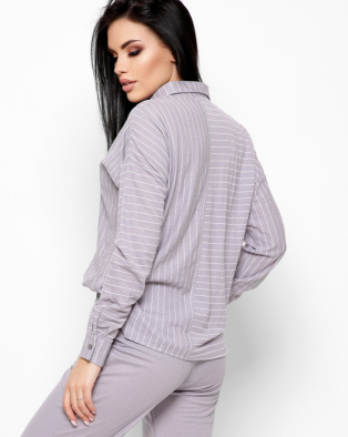 Полосатая серая рубашка с удлиненной спинкой 35112, Цвет: Серый, Размер: XS, изображение 3