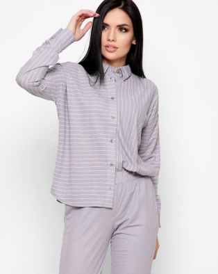 Полосатая серая рубашка с удлиненной спинкой 35112, Цвет: Серый, Размер: XS, изображение 5