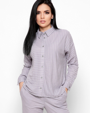 Полосатая серая рубашка с удлиненной спинкой 35112, Цвет: Серый, Размер: XS, изображение 6