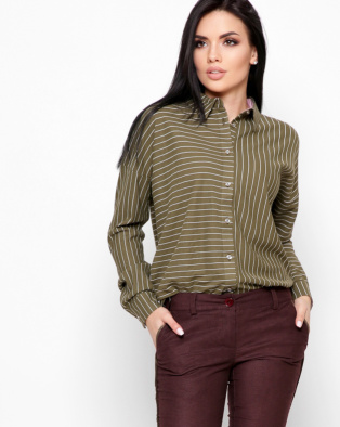 Зеленая рубашка oversize в полоску 32708, Цвет: Зеленый, Размер: XS