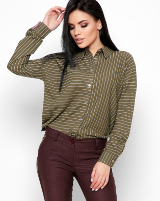 Зеленая рубашка oversize в полоску 32708, Цвет: Зеленый, Размер: XS, изображение 2