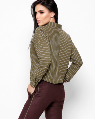 Зеленая рубашка oversize в полоску 32708, Цвет: Зеленый, Размер: XS, изображение 3