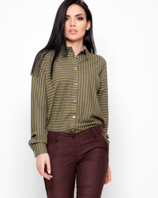 Зеленая рубашка oversize в полоску 32708, Цвет: Зеленый, Размер: XS, изображение 4