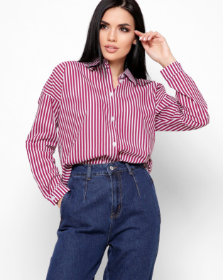 Женская рубашка марсала в полоску 32417, Цвет: Бургунди, Размер: XS
