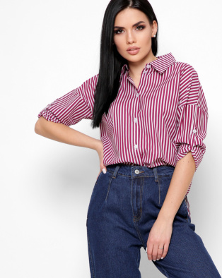 Женская рубашка марсала в полоску 32417, Цвет: Бургунди, Размер: XS, изображение 3