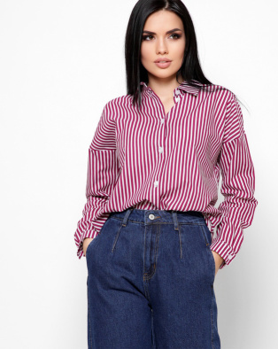Женская рубашка марсала в полоску 32417, Цвет: Бургунди, Размер: XS, изображение 4
