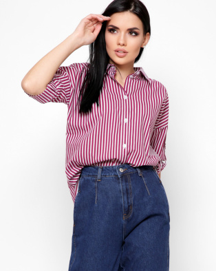 Женская рубашка марсала в полоску 32417, Цвет: Бургунди, Размер: XS, изображение 5