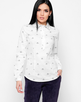 Приталенная хлопковая рубашка с пчелами 32420, Цвет: Белый, Размер: XS, изображение 5