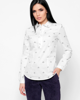 Приталенная хлопковая рубашка с пчелами 32420, Цвет: Белый, Размер: XS, изображение 6