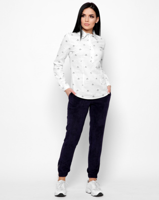 Приталенная хлопковая рубашка с пчелами 32420, Цвет: Белый, Размер: XS, изображение 2