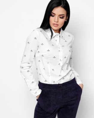 Приталенная хлопковая рубашка с пчелами 32420, Цвет: Белый, Размер: XS, изображение 3